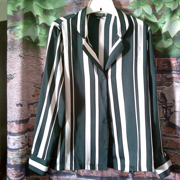 Silky Striped Button Down Long Sleeve Blouse - Picture 1 of 4